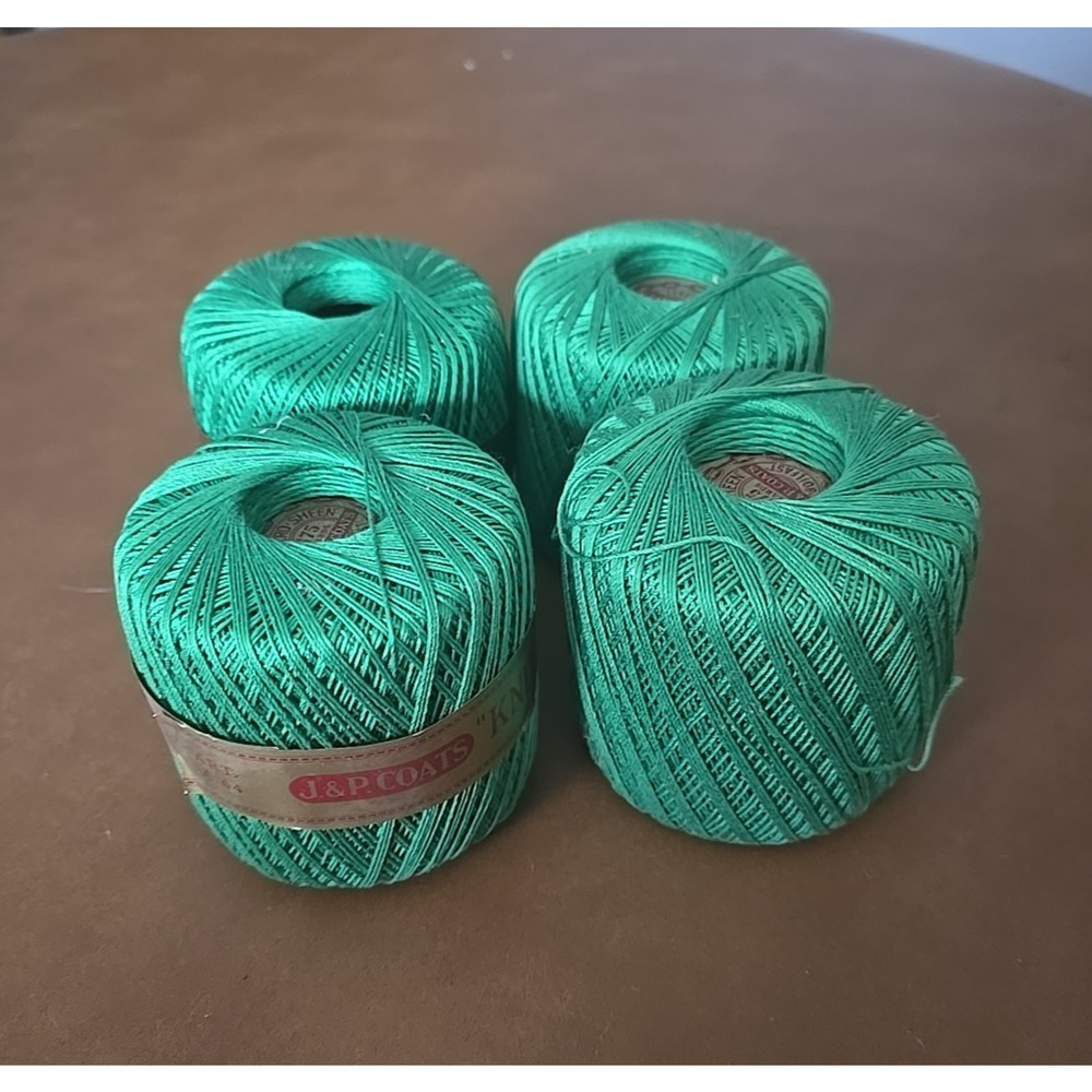 NEW Vtg J & P Coats Green Knit-Cro-Sheen Boilfast Spool Yarn Thread 175 Yards
